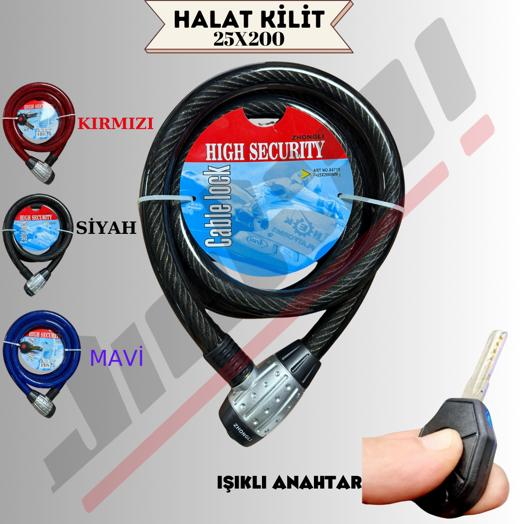 25X200 HALAT KİLİT IŞIKLI ANAHTAR * SİYAH *